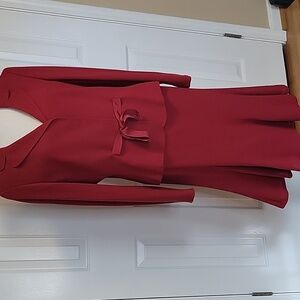 Albert Nipon 100% Wool 2pc Skirt Suit Size 12 Dark Red
